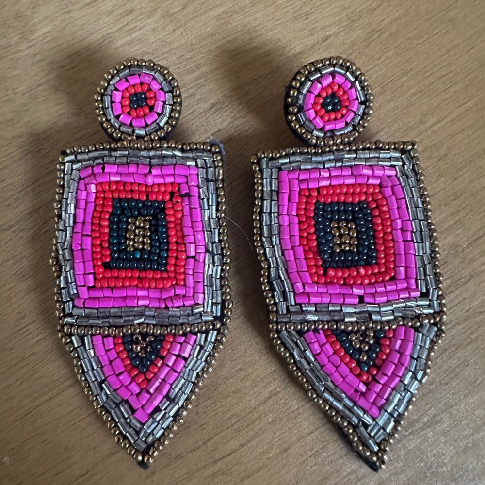 Boho Chic Beaded Earrings - red, navy, hot pink, silver, gold